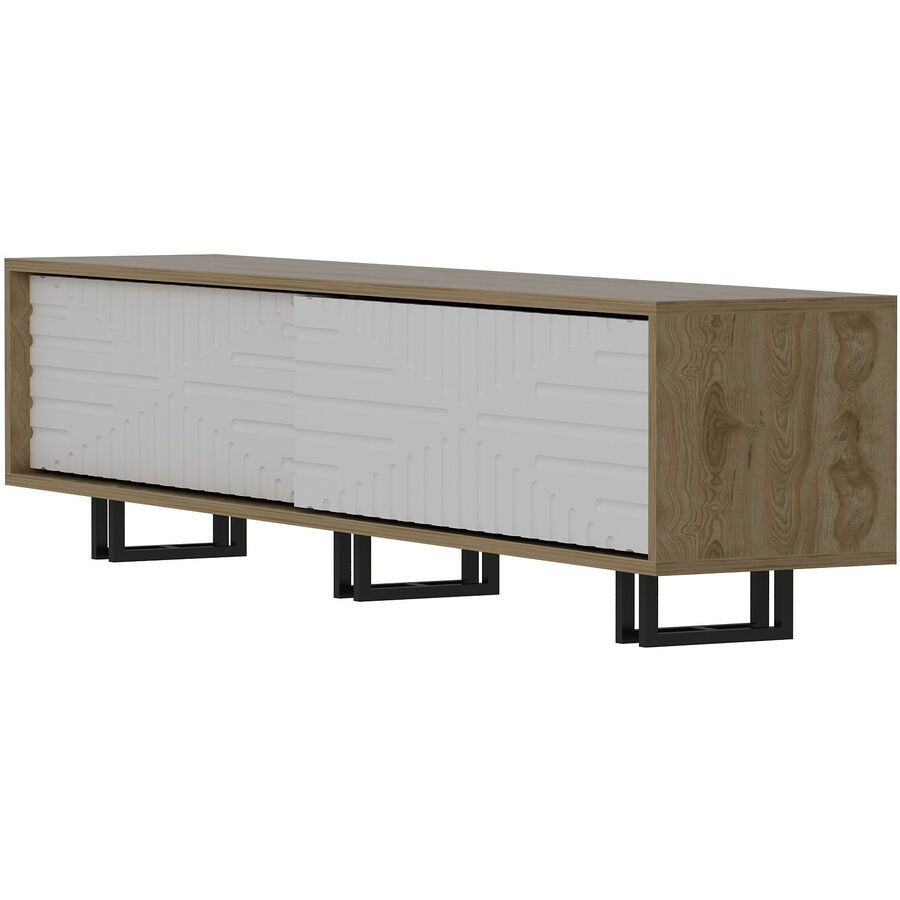 TV-Möbel Yasam Braun/Weiss Holzwerkstoff 47.4 cm 180 cm 35 cm - Farbe: eiche/weiss - Material: Melaminbeschichtete Spanplatte - TV-Möbel