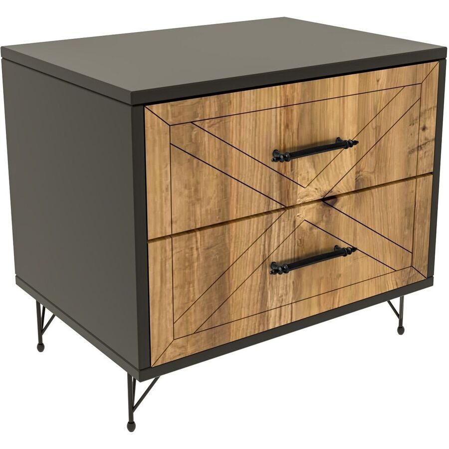 Nachttisch Uyumak Grau/Braun Holzwerkstoff 44 cm - Farbe: anthrazit/natur - Material: Melaminbeschichtete Spanplatte - Nachttisch