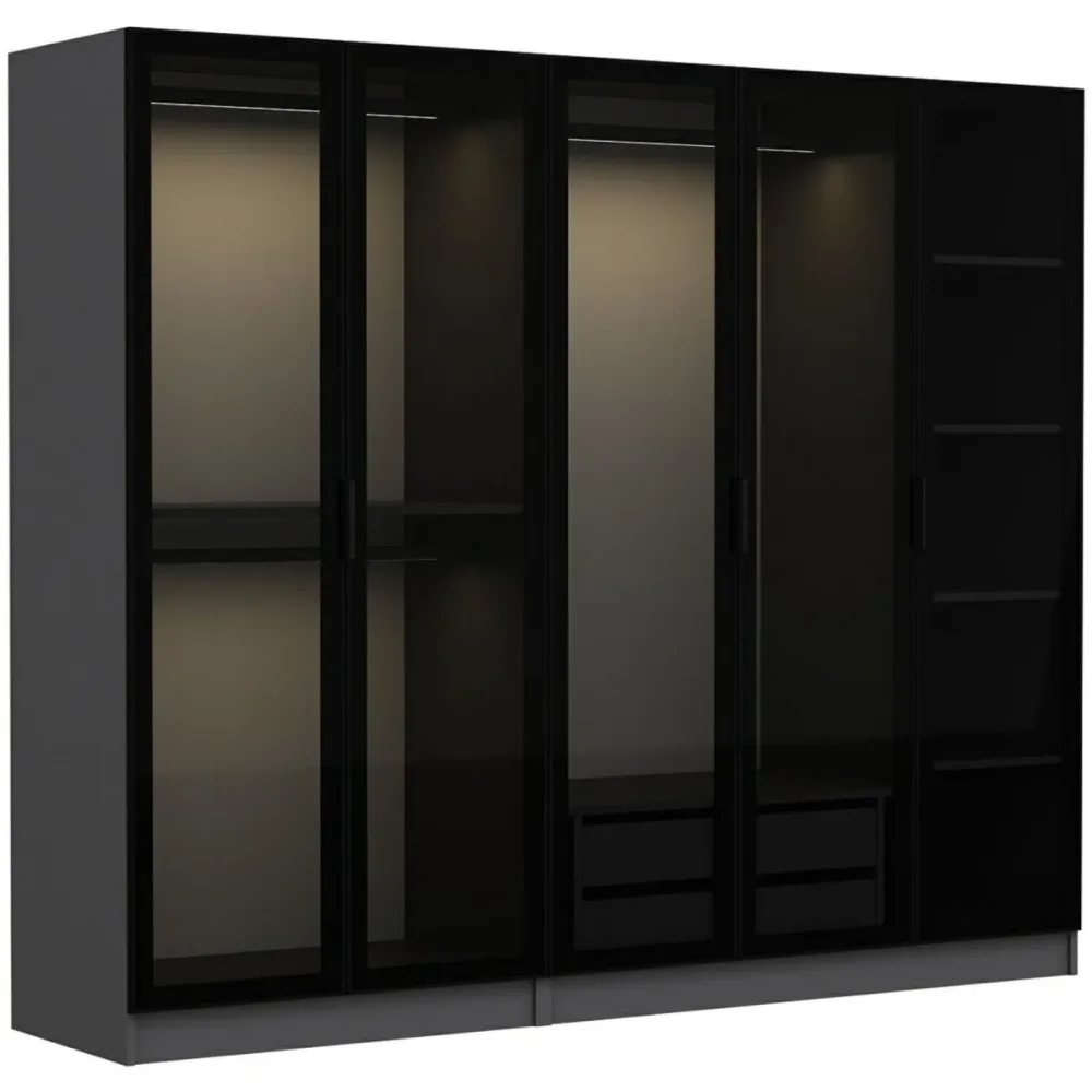 Kleiderschrank Uyumak Grau Holzwerkstoff 225 cm 52 cm 190 cm - Farbe: anthrazit - Material: Melamin - Kleiderschrank
