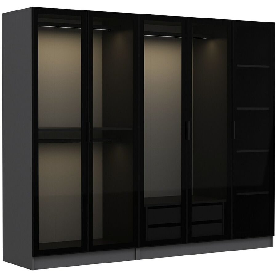 Kleiderschrank Uyumak Grau Holzwerkstoff 225 cm 52 cm 190 cm - Farbe: anthrazit - Material: Melamin - Kleiderschrank