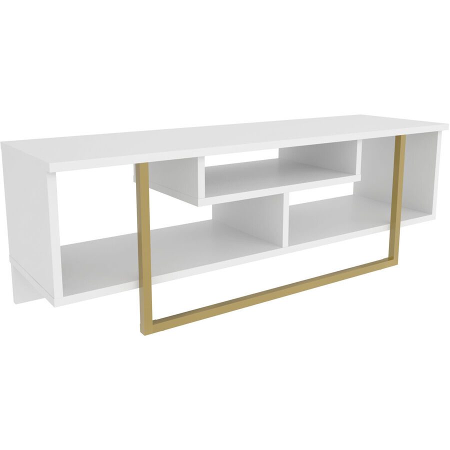 TV-Möbel Yasam Weiss Holzwerkstoff 131 cm 14 cm 40 cm - Material: Melaminbeschichtete Spanplatte - TV-Möbel