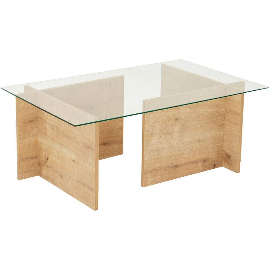 Salontisch Yasam Braun Glas/Holz 40 cm - Farbe: eiche - Material: Glas, Holz - Salontisch