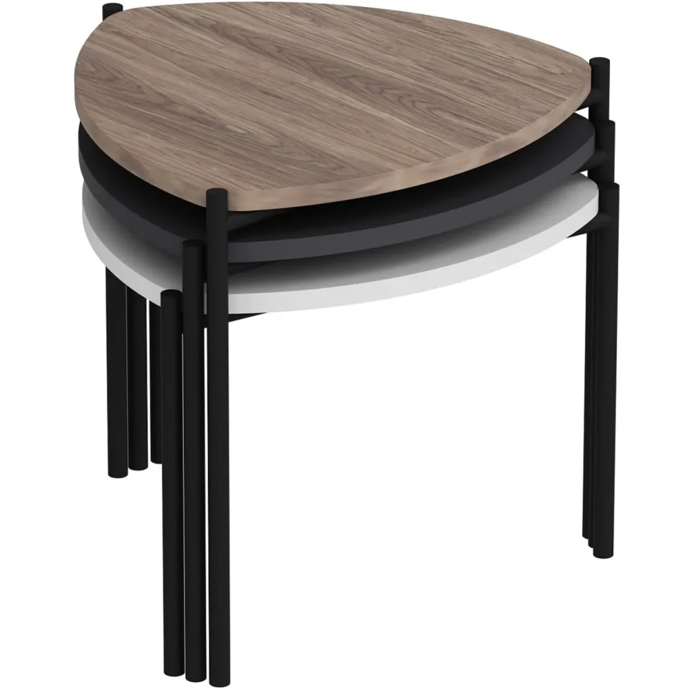 Beistelltisch 3er-Set Yasam Weiss Kunststoff 58 cm Ausziehbar - Material: Melamin - Beistelltisch 3er-Set