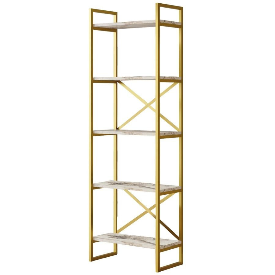 Bücherregal Yemek Weiss Holzwerkstoff/Kunststoff 58 cm 175 cm - Farbe: marmor - Material: Melaninbeschichtete Mischholz (Spanplatte) - Bücherregal