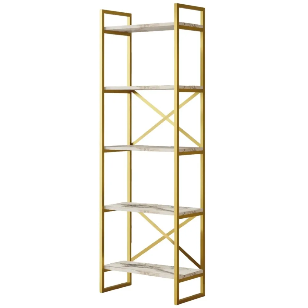 Bücherregal Yemek Weiss Holzwerkstoff/Kunststoff 58 cm 175 cm - Farbe: marmor - Material: Melaninbeschichtete Mischholz (Spanplatte) - Bücherregal