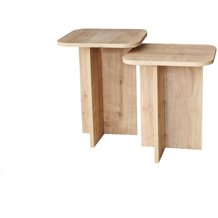 Yasam Braun Kunststoff 40 cm - Farbe: eiche - Material: Melamin - Beistelltisch 2er-Set