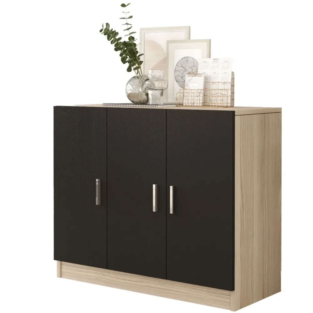 Schrank Yemek Braun/Schwarz Holzwerkstoff<multisep/>Kunstharz 89.1 cm 73.8 cm - Farbe: Eiche und Schwarz - Material: Melaminbeschichtete Spanplatte -