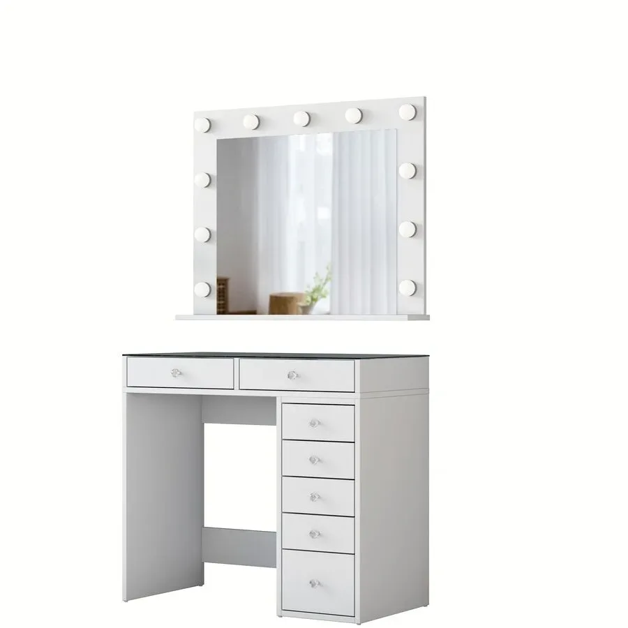 Schminktisch Uyumak - Farbe: Weiss - Material: Melamin/Glas - Schminktisch