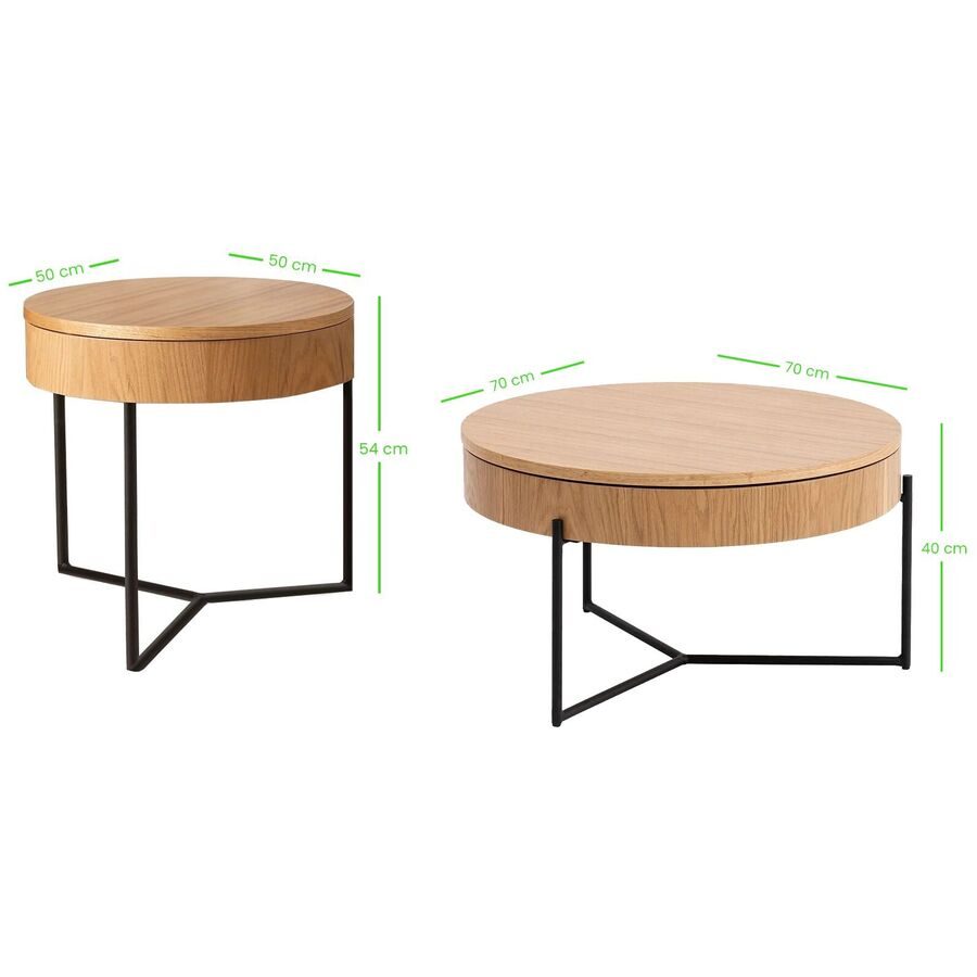Beistelltisch 2er-Set Yasam Braun Holz 70 cm Ausziehbar - Farbe: natur - Material: Holzwerkstoff - Beistelltisch 2er-Set