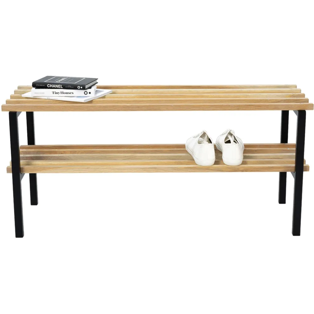 Spinder Design Schuhbank Hesta Schwarz/Braun Stahl/Holz 100 cm 45 cm - Farbe: schwarz/natur - Material: Stahl/Eiche - Schuhbank