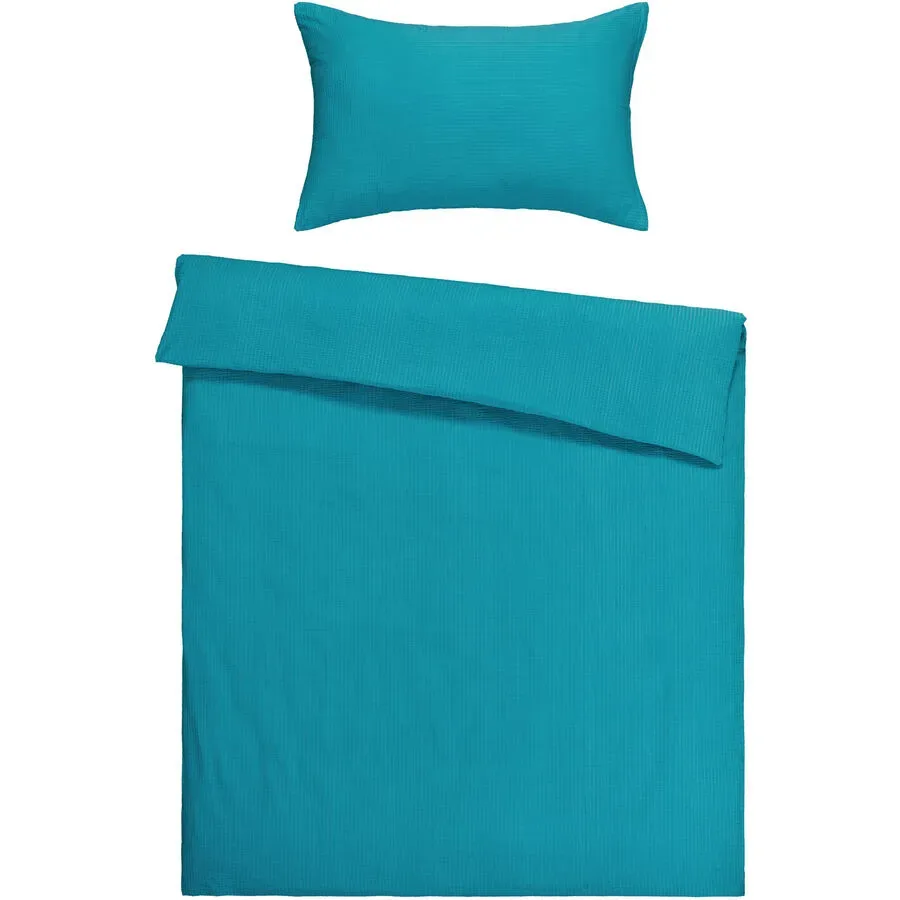 Flair - Seersucker Uni Bettwäsche Set, 160 x 210 cm + 50 x 70 cm, Hellblau