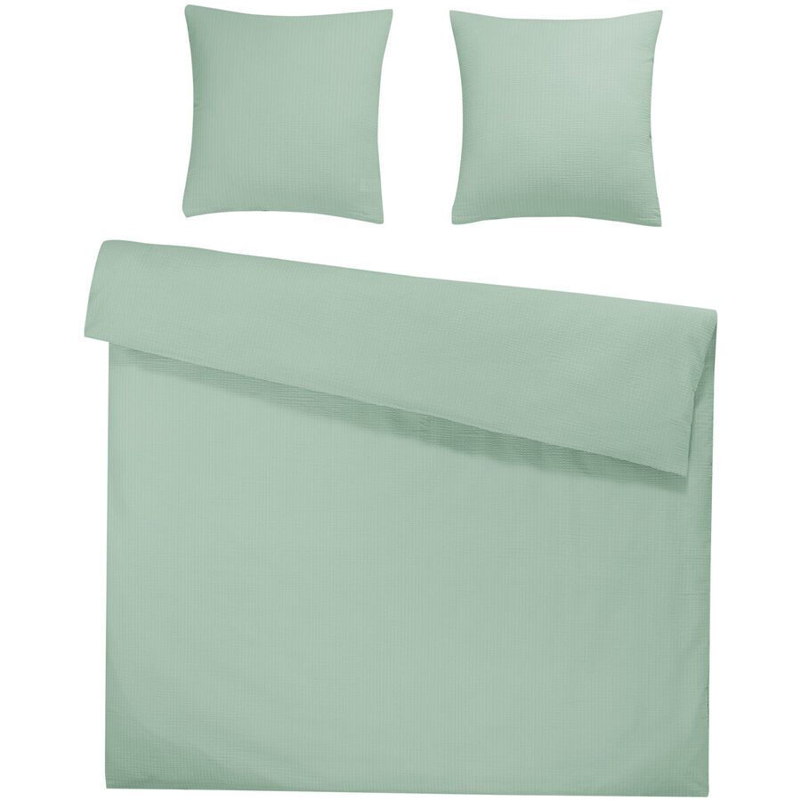 Flair - Seersucker Uni Bettwäsche Set, 160 x 210 cm + 65 x 100 cm, Frühlingsgrün