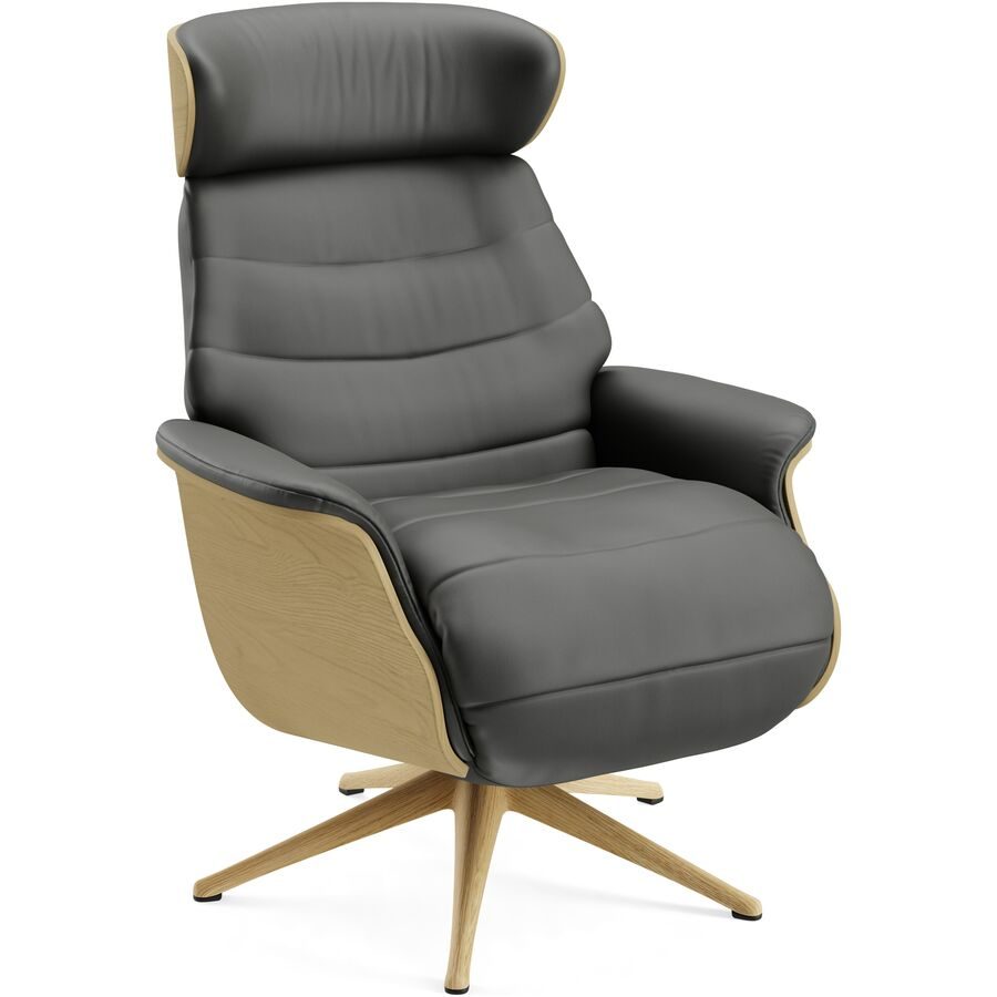 Relaxsessel Cam Grau Holz/Leder 83 cm 88 cm - Farbe: Savoy - 0965 Grey - Material: Leder/Eiche - Möbel Konfigurator: Traummöbel individuell
