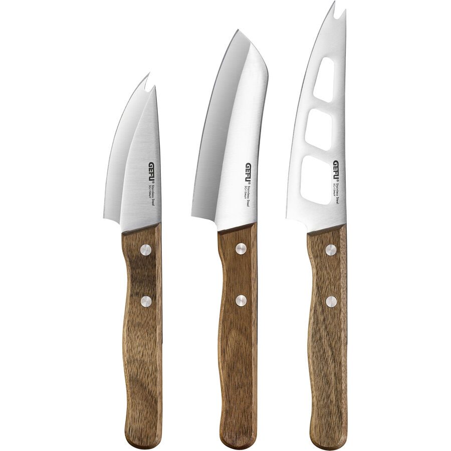 Gefu Käsemesser-Set Cavina Braun/Silber - Farbe: braun / chrom - Material: Walnussholz, hochwertiger Edelstahl, hochwertiger Klingenstahl - Käsemesser