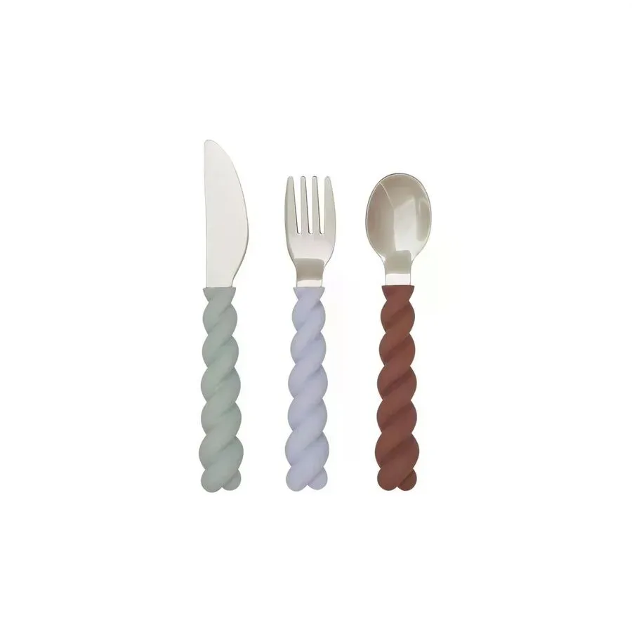 Kinderbesteck OYOY Blau Silikon/Kunststoff T 14.5 cm - Farbe: Braun - Kinderbesteck