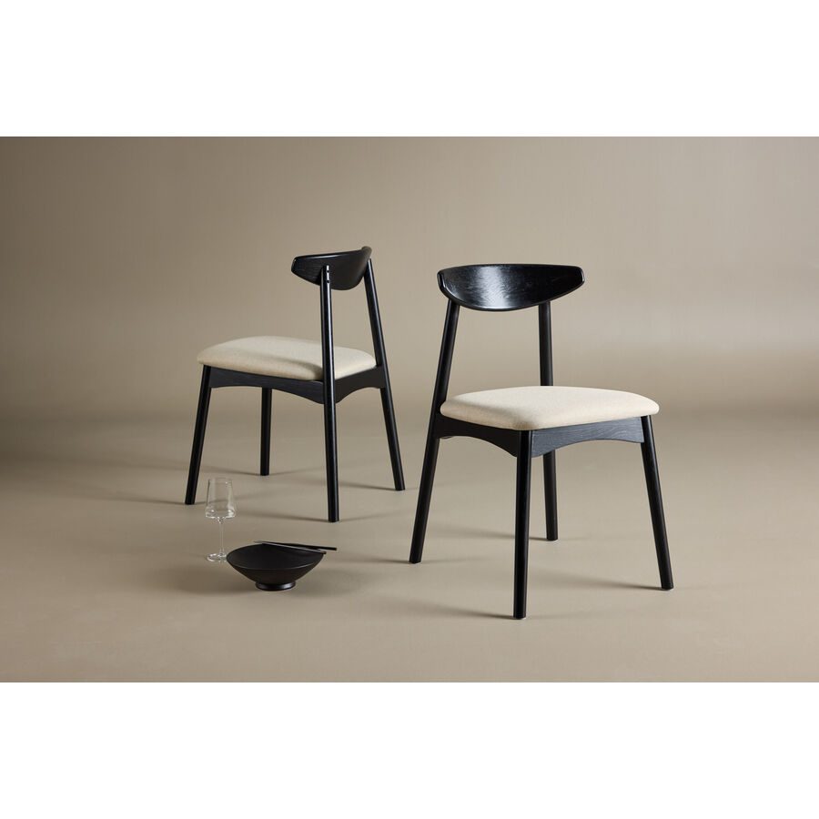 Stuhl 2er-Set Vasil Schwarz Holz/Polyester B 47 cm - Material: Eiche/Polyester - Stuhl 2er-Set