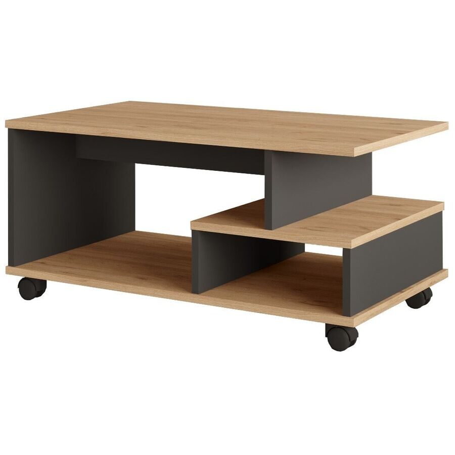 Salontisch Georis Braun/Grau Holzwerkstoff B 90 cm - Farbe: Eiche, Anthrazit - Material: 100% Melaminbeschichtete Kiefer - Salontisch