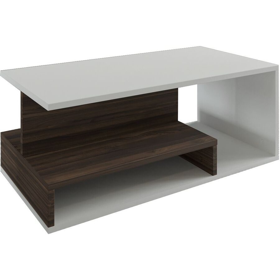 Salontisch Georis Weiss/Braun Holzwerkstoff B 90 cm - Farbe: Weiß, Nussbaum - Material: 100% Melaminbeschichtete Kiefer - Salontisch