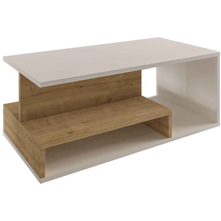 Salontisch Georis Weiss/Braun Holzwerkstoff B 90 cm - Farbe: Weiß, Saphir-Eiche - Material: 100% Melaminbeschichtete Kiefer - Salontisch
