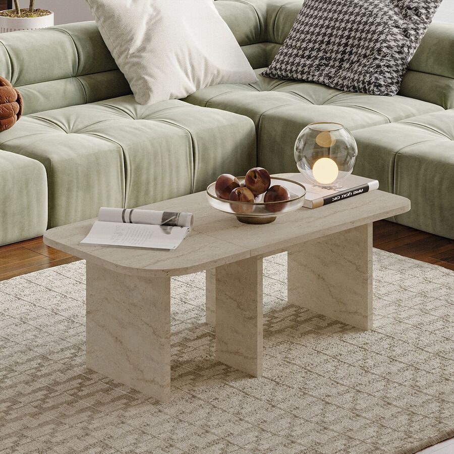 Salontisch Georis Braun/Beige Holzwerkstoff B 90 cm - Farbe: Travertin - Material: 100% Melaminbeschichtete Kiefer - Salontisch