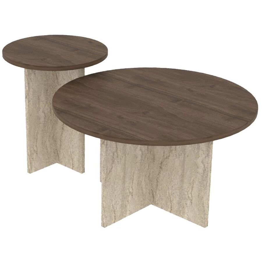 Salontisch Georis Braun/Beige Holzwerkstoff B 70 cm - Farbe: Nussbaum, Travertin - Material: 100% Melaminbeschichtete Kiefer - Salontisch