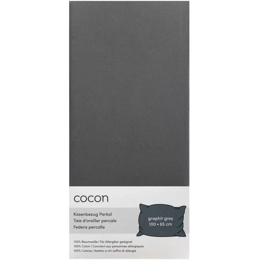 Kissenbezug COCON Grau Baumwolle B 65 T 100 cm - Farbe: Graphit - Material: Perkal - Kissenbezug