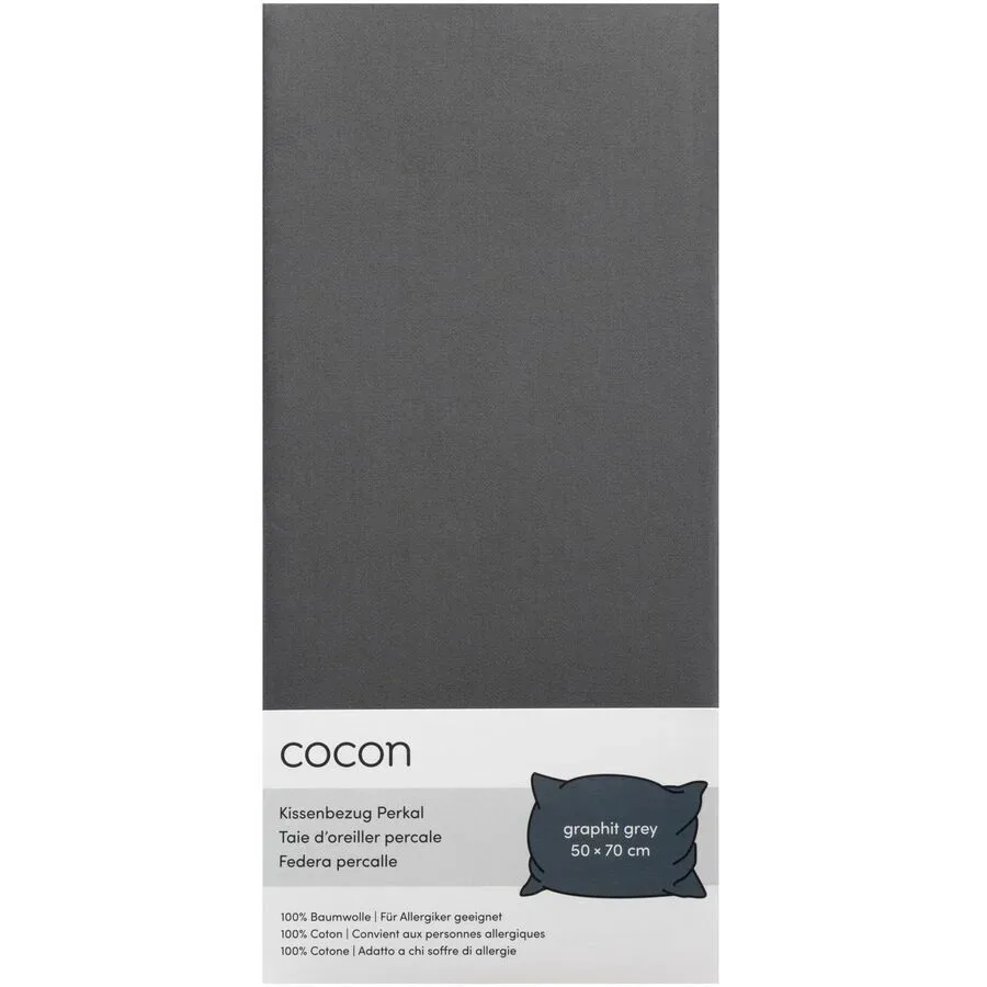 Kissenbezug COCON Grau Baumwolle B 50 T 70 cm - Farbe: Graphit - Material: Perkal - Kissenbezug