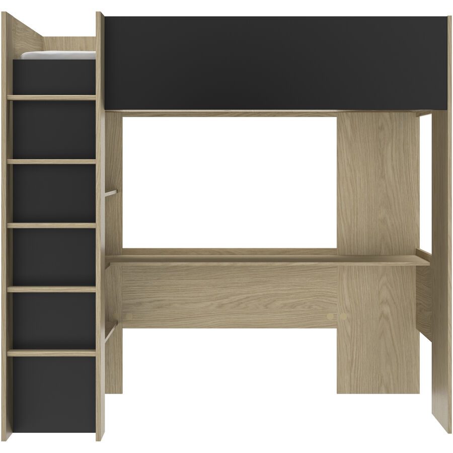 Kinderbett Natty Schwarz Holz 90 x 200 cm - Farbe: schwarz/Eiche - Material: Holzwerkstoff - Kinderbett