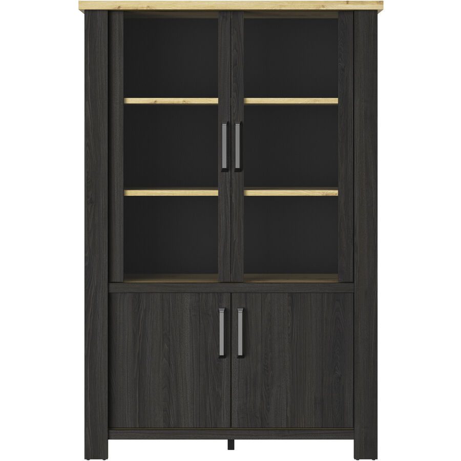 Vitrine Reyet Schwarz Holz 121 cm 183 cm 40 cm - Farbe: schwarz/Eiche - Material: Holzwerkstoff - Vitrine