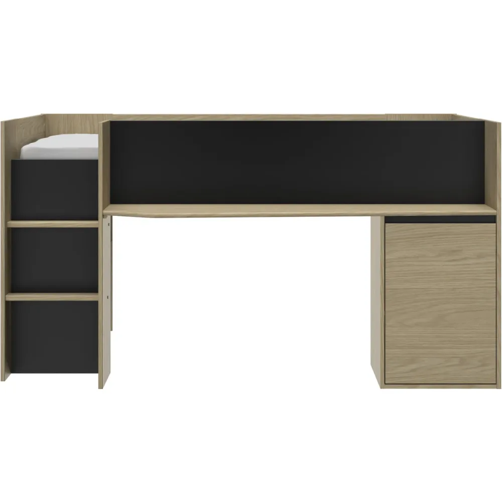 Bett Natty Schwarz Holz 90 x 200 cm - Farbe: schwarz/Eiche - Material: Holzwerkstoff - Bett