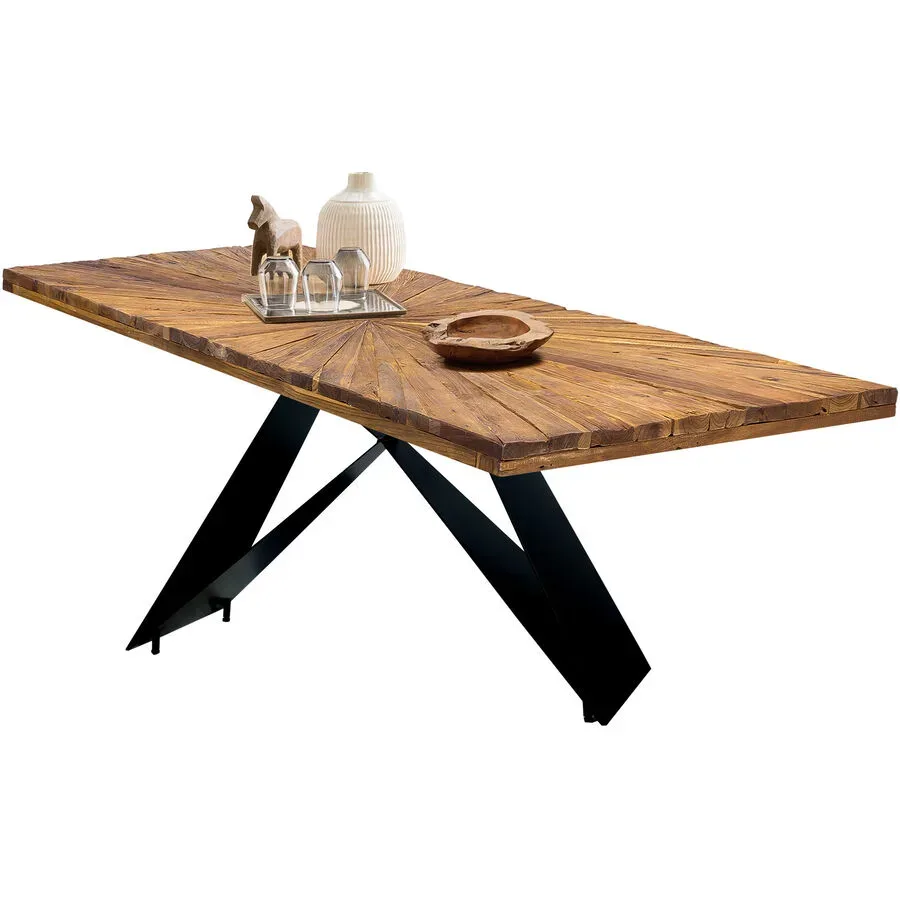 Esstisch Ruoka Schwarz Holz 180 cm - Farbe: natur/schwarz - Material: Recyceltem Teakholz - Esstisch