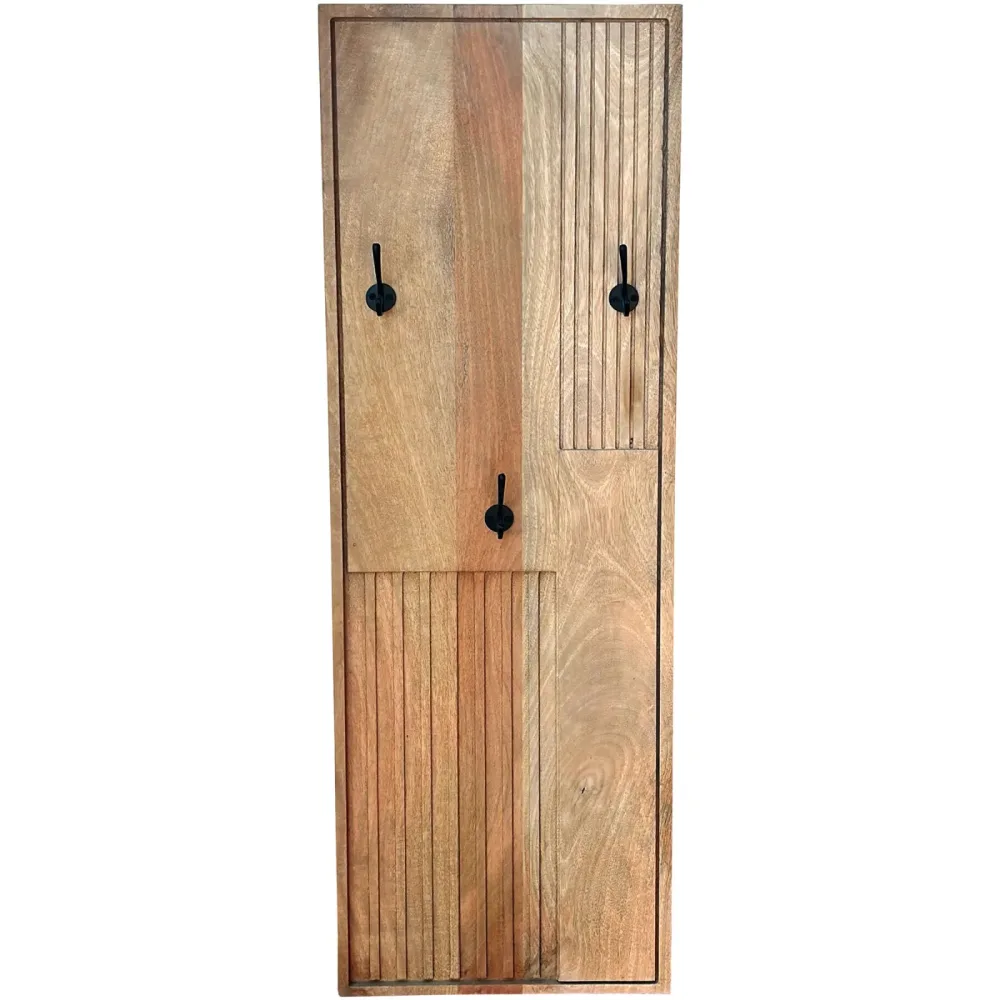 Garderobenpaneel Seka Schwarz Holz 38 cm 110 cm - Farbe: natur/schwarz - Material: Mango - Garderobenpaneel