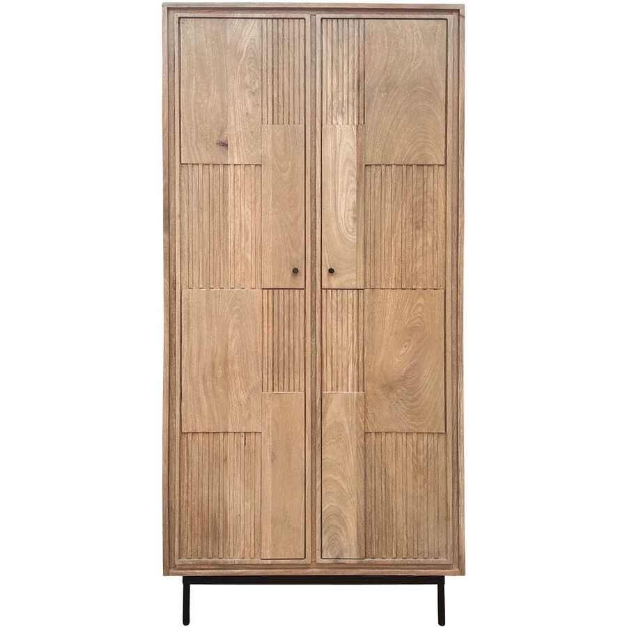 Schrank Seka Schwarz Holz 80 cm 45 cm 180 cm - Farbe: natur/schwarz - Material: Mango - Schrank