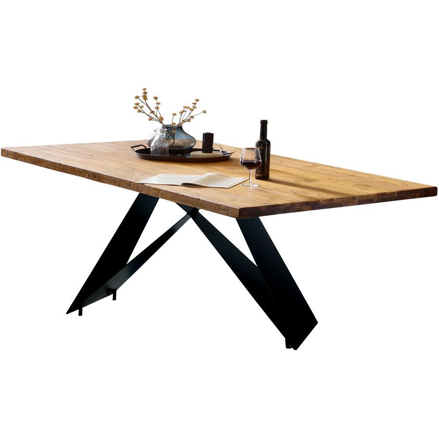 Esstisch Ruoka Schwarz Holz 200 cm - Farbe: natur/schwarz - Material: Teak - Esstisch