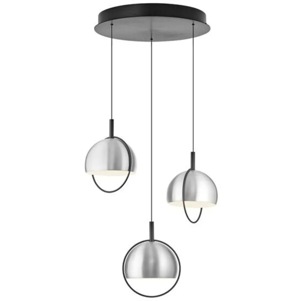 Pendellampe Hoop Silber Aluminium/Eisen 43 cm - Farbe: Aluminium matt - LED - Lichtfarbe: Warmweiss - Pendellampe- LED Energiesparlampe