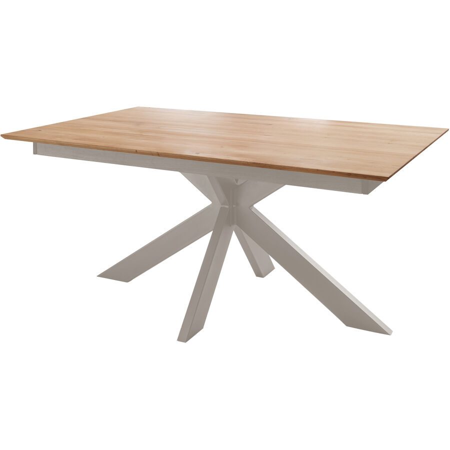 Tisch Brescia Weiss Holz 100 cm Ausziehbar - Farbe: perlweiss - Material: Wildeiche massiv geölt - Tisch