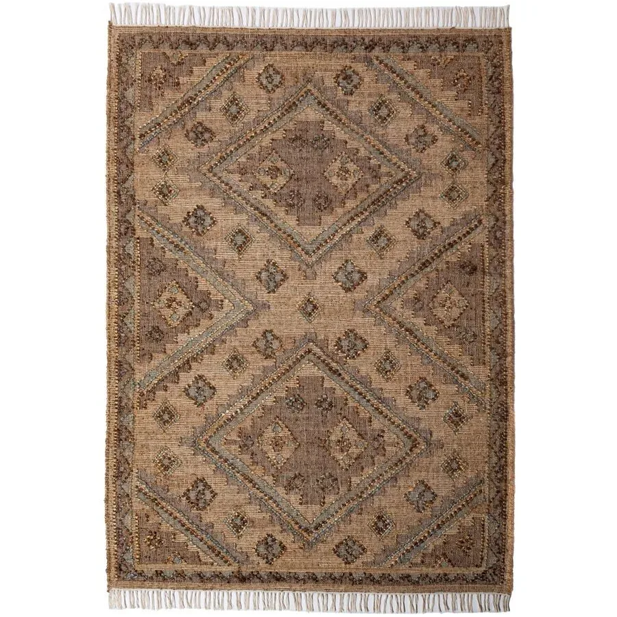 Teppich Olvera Beige Jute/Baumwolle/Wolle B 140 T 200 cm - Farbe: Natur