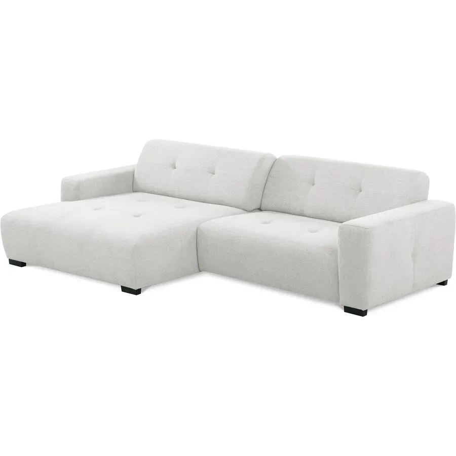Ecksofa Bondi Beige/Weiss Stoff B 286 T 169 cm Verstellbare Lehne - Farbe: Ecru - Material: Moderne Chenille-/Weboptik