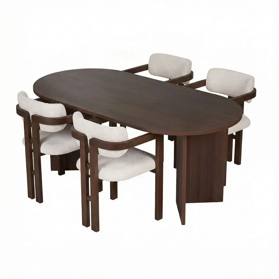Essgruppe Georis Holz B 180 cm - Farbe: Milano Nussbaum, Dunkler Nussbaum, Weiß - Material: 100% melaminbeschichtete Spanplatte