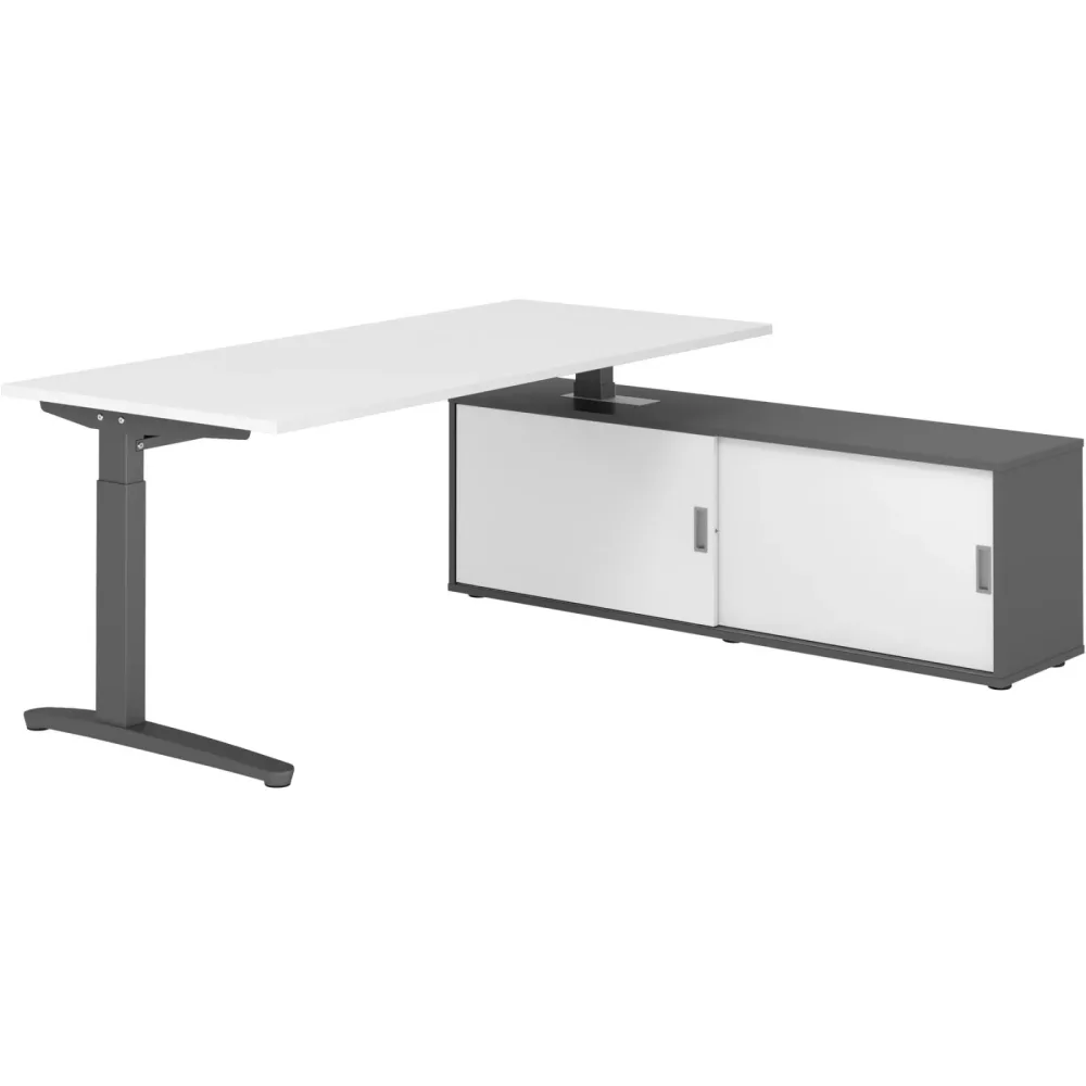 Schreibtisch Office Weiß manuelle Höhenverstellung 180 x 80 cm - Farbe: Weiss