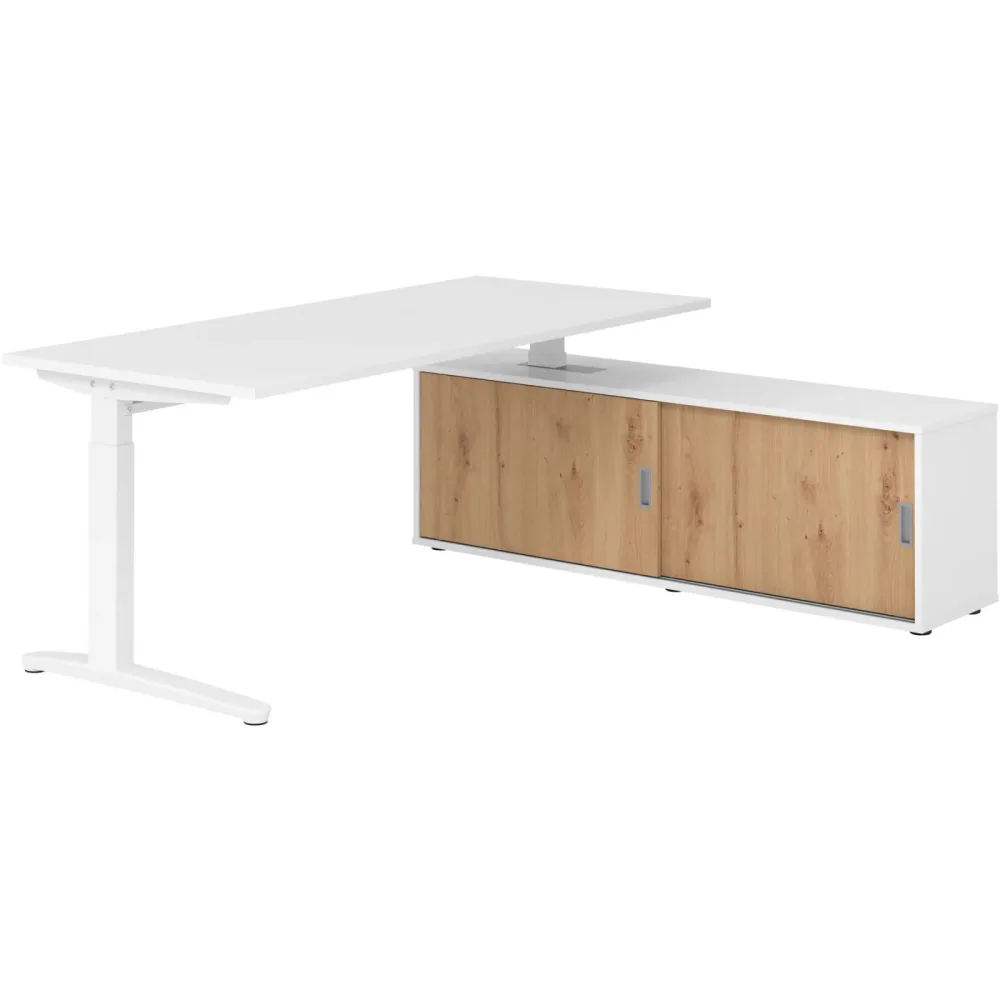 Schreibtisch Office Weiß manuelle Höhenverstellung 180 x 80 cm - Farbe: Weiss