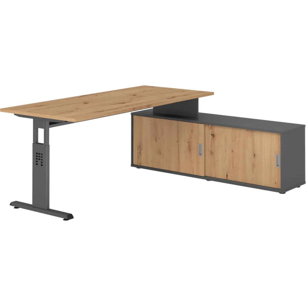 Schreibtisch Office Asteiche manuelle Höhenverstellung 180 x 80 cm