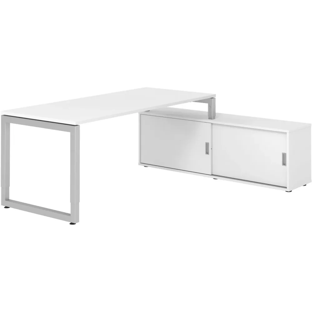 Schreibtisch Office Weiß manuelle Höhenverstellung 180 x 80 cm - Farbe: weiss