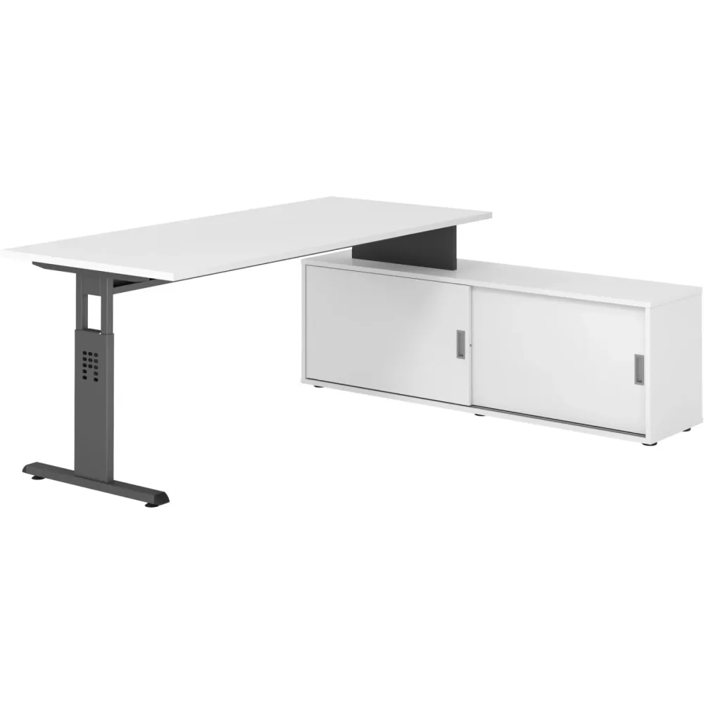 Schreibtisch Office Weiß manuelle Höhenverstellung 180 x 80 cm - Farbe: weiss