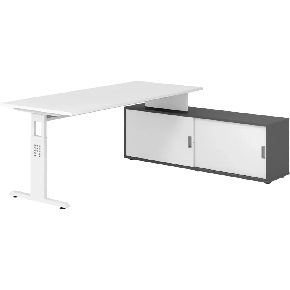Schreibtisch Office Weiß manuelle Höhenverstellung 180 x 80 cm - Farbe: weiss