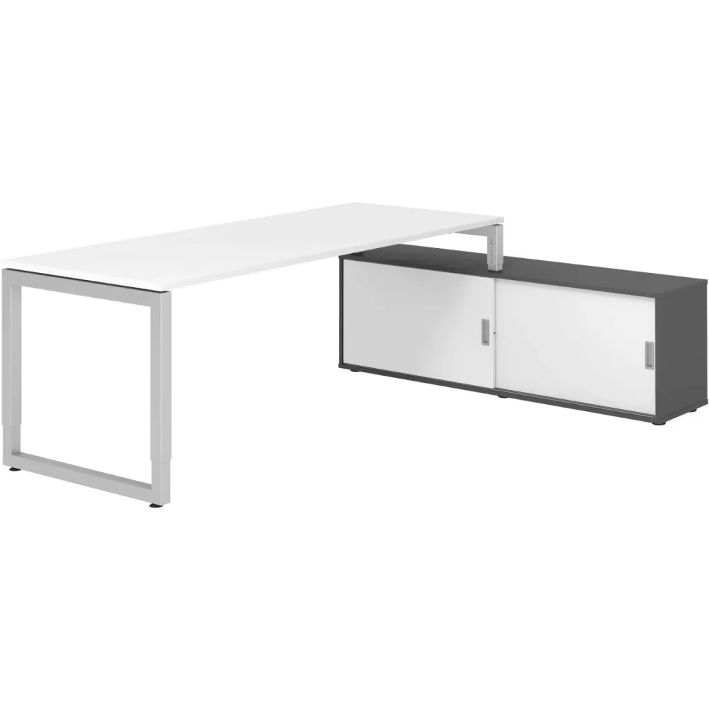 Schreibtisch Office Weiß manuelle Höhenverstellung 200 x 80 cm - Farbe: weiss