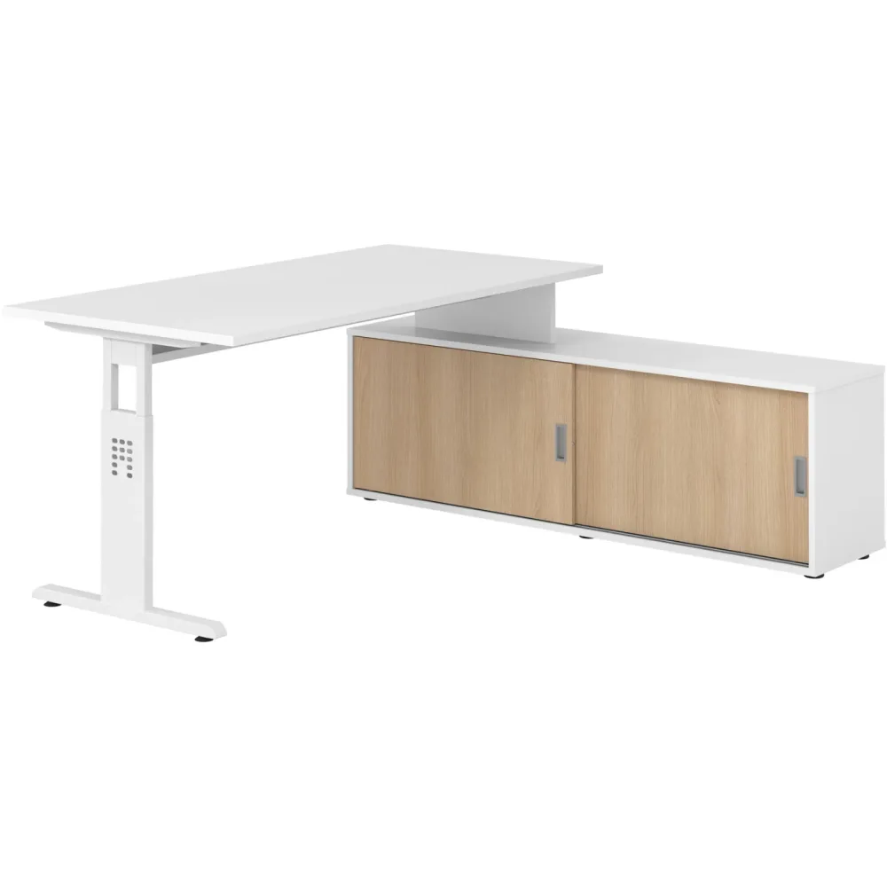 Schreibtisch Office Weiß manuelle Höhenverstellung 160 x 80 cm - Farbe: weiss