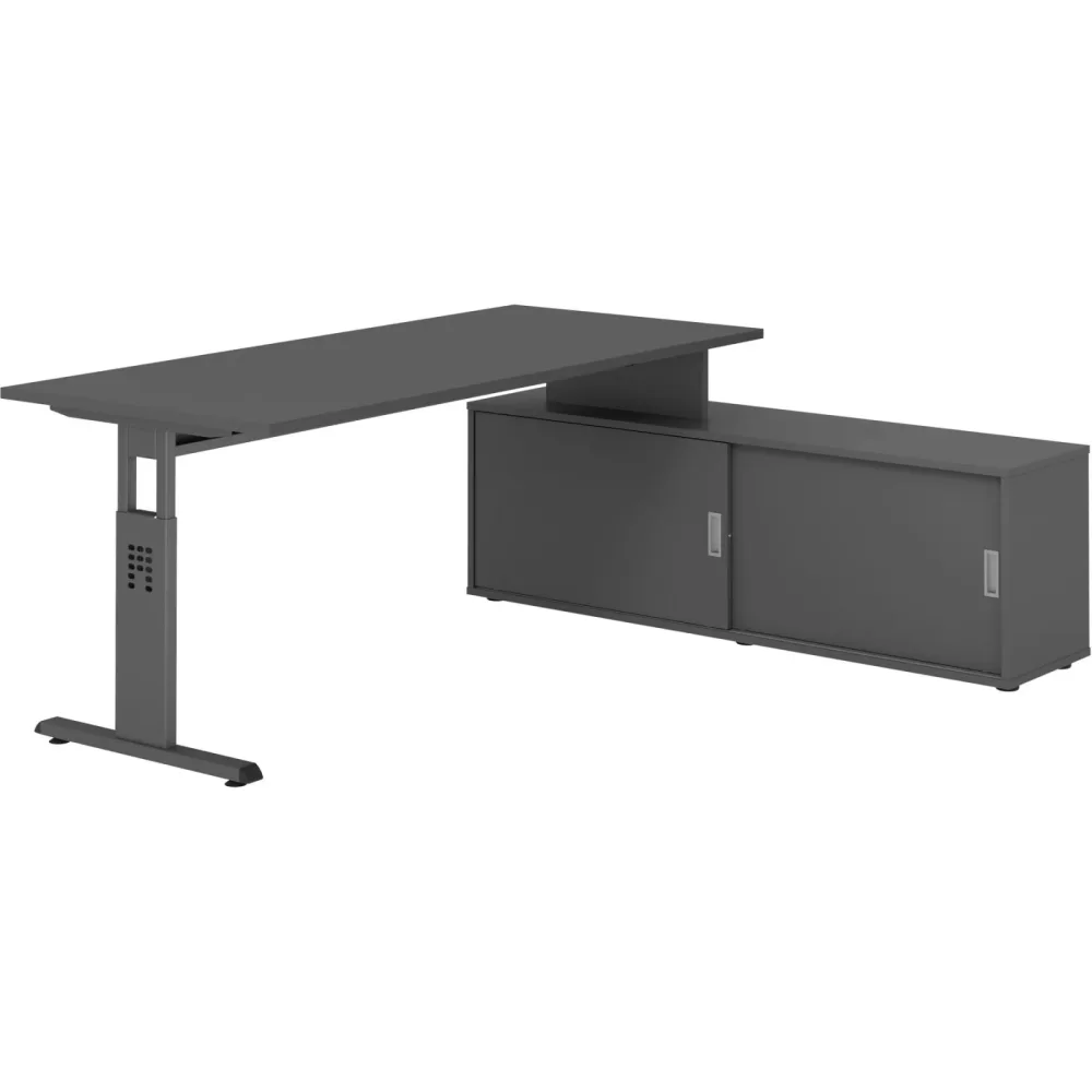 Schreibtisch Office Graphit manuelle Höhenverstellung 180 x 80 cm