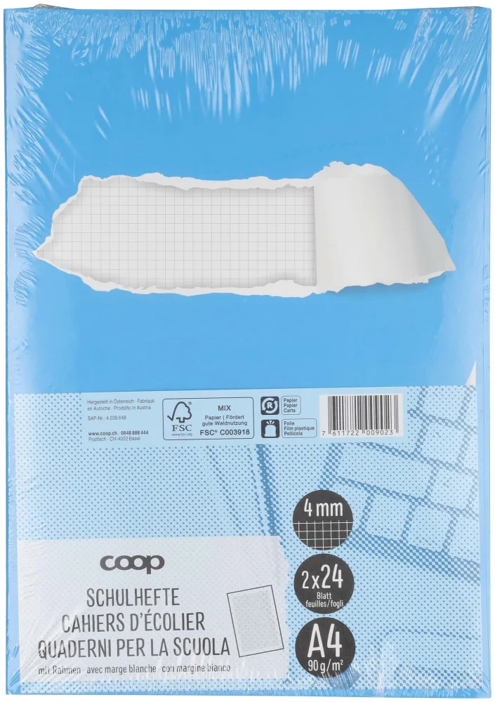 Coop Schulhefte A4 4mm kariert mit Rahmen 2 Stk.