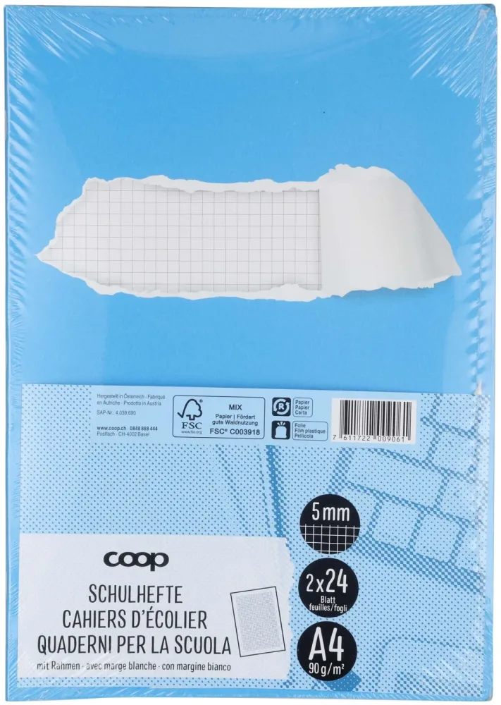 Coop Schulhefte A4 5mm kariert mit Rahmen 2 Stk.